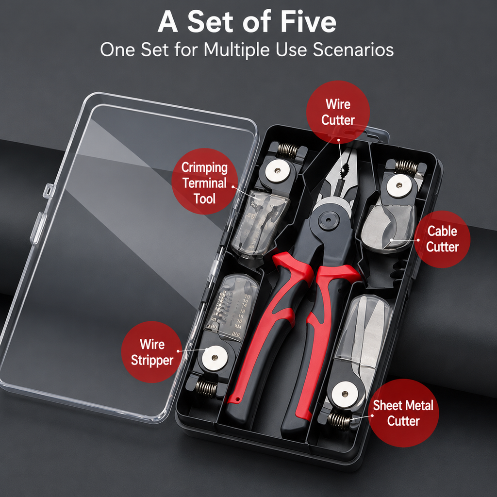 Compact 5-in-1 Interchangeable Pliers Set