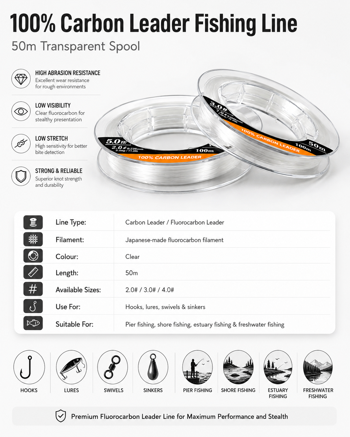 Carbon Fishing Line 50m