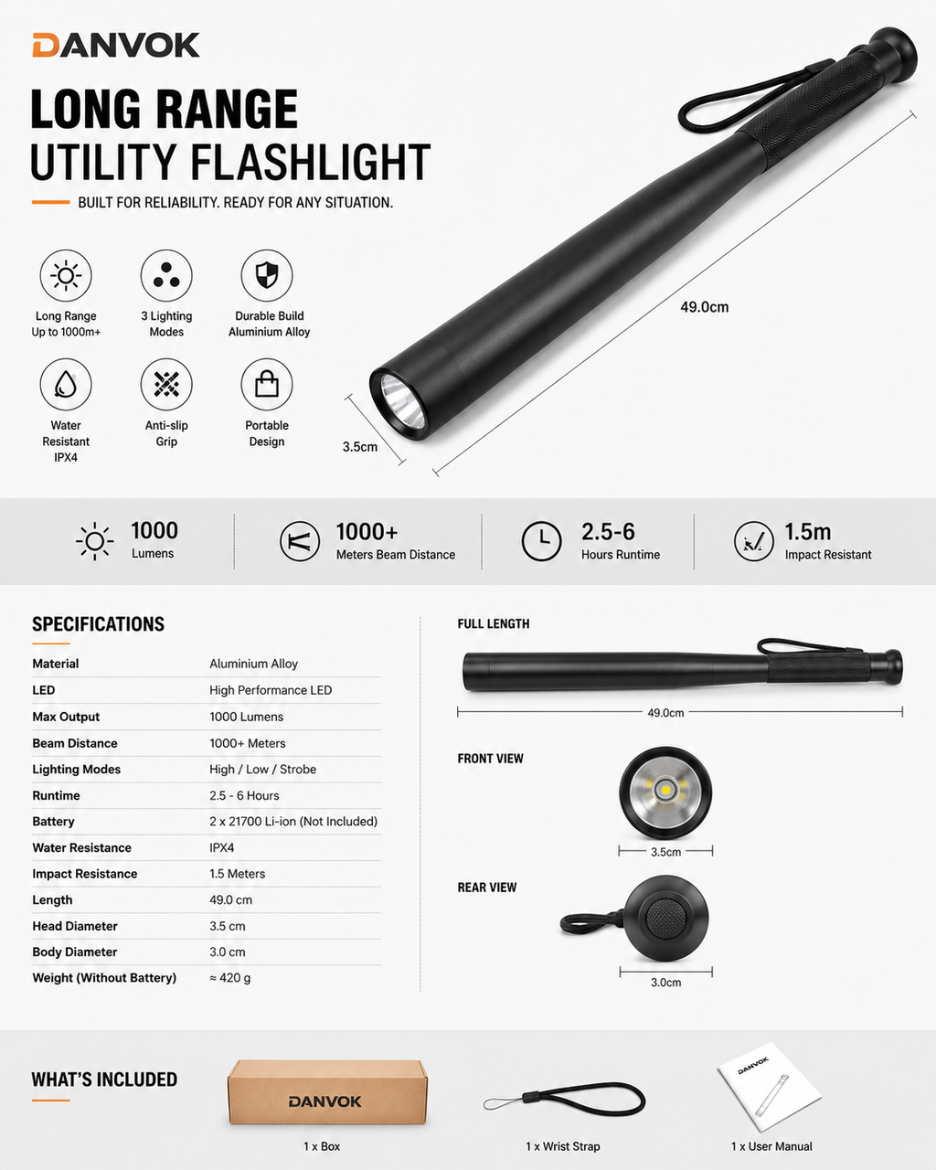Long Range Flashlight - Product Detail View
