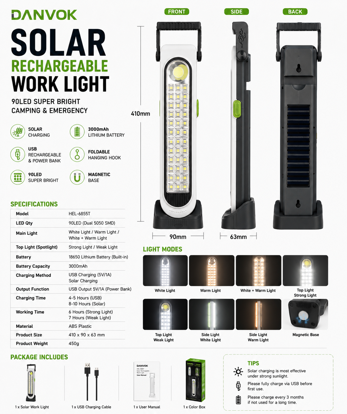 Solar Rechargeable Work Light 90LED - Additional Product View
