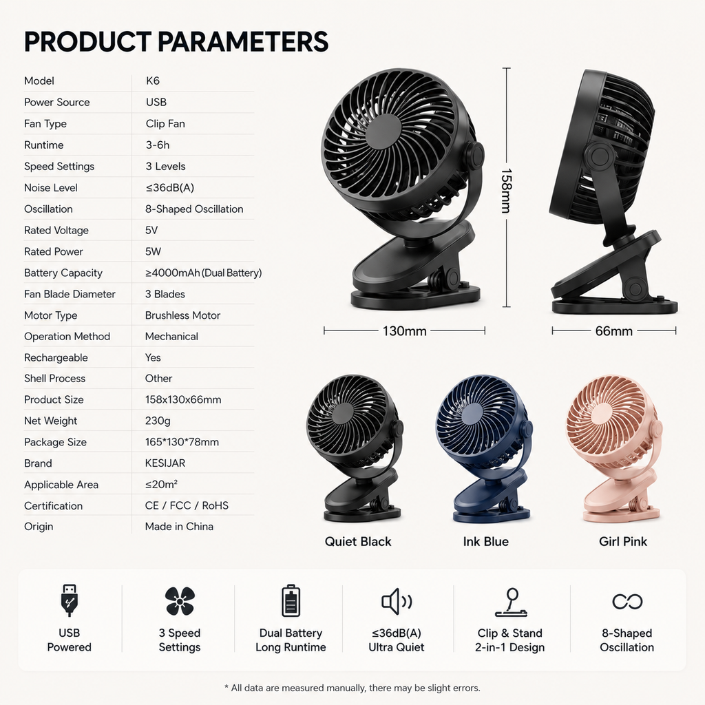 Rechargeable Clip Fan with Dual Battery