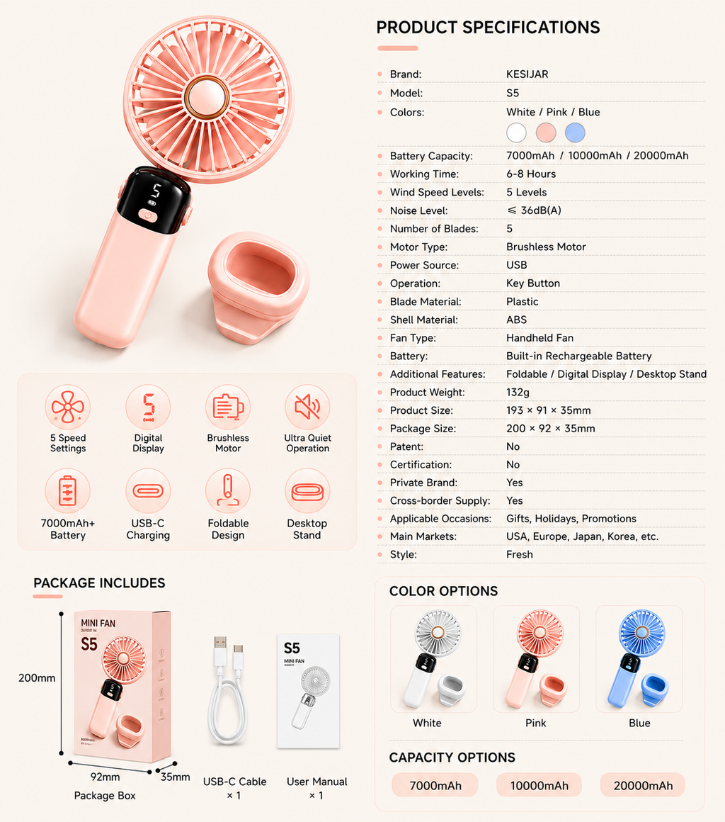 7000mAh Foldable Handheld Fan