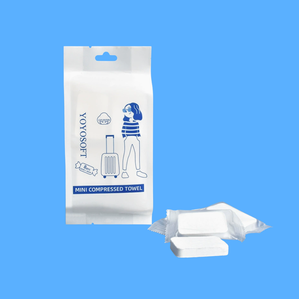 Disposable Compressed Travel Towels – 8 Pack, 24 × 30 cm