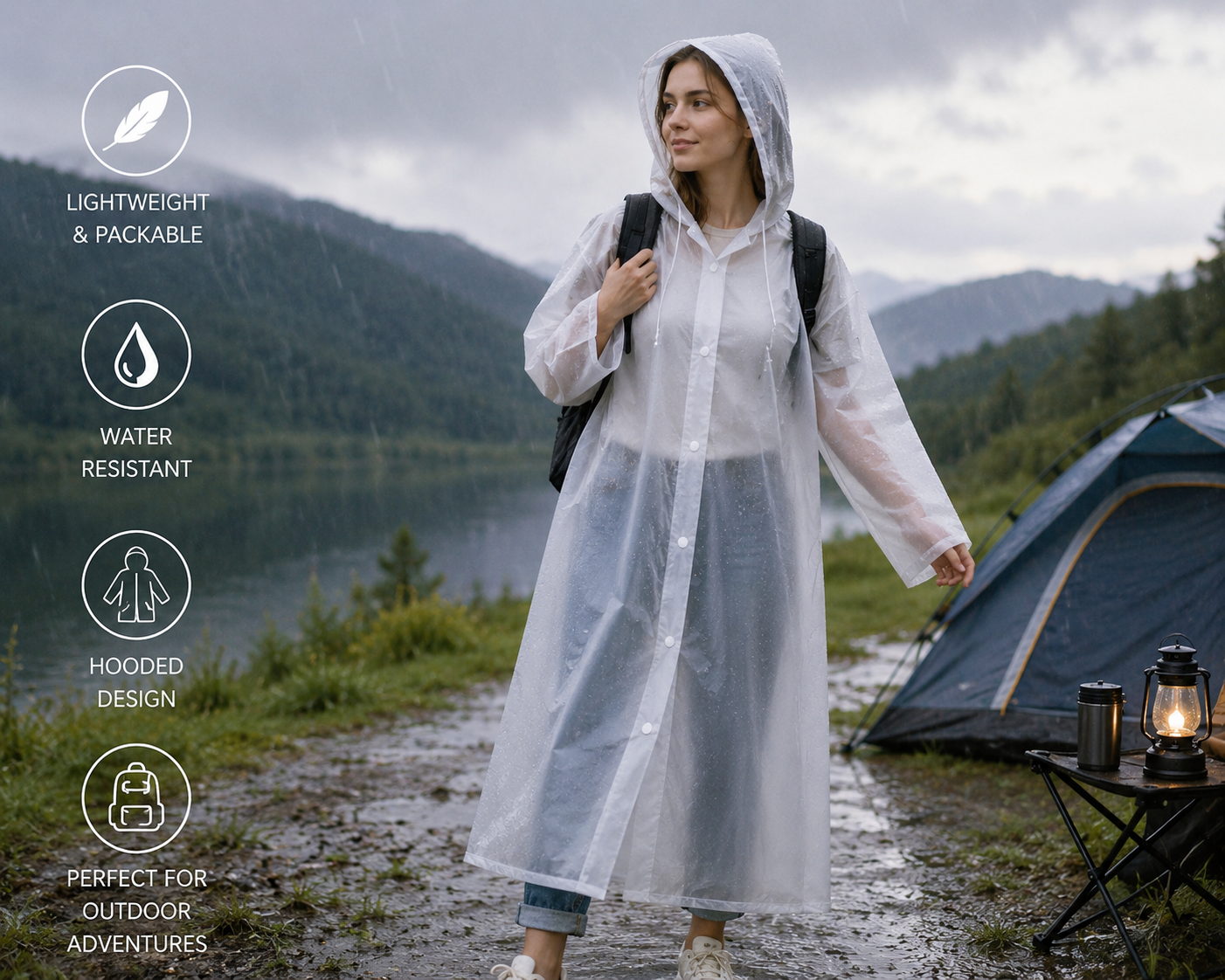 Reusable PEVA Raincoat with Hood