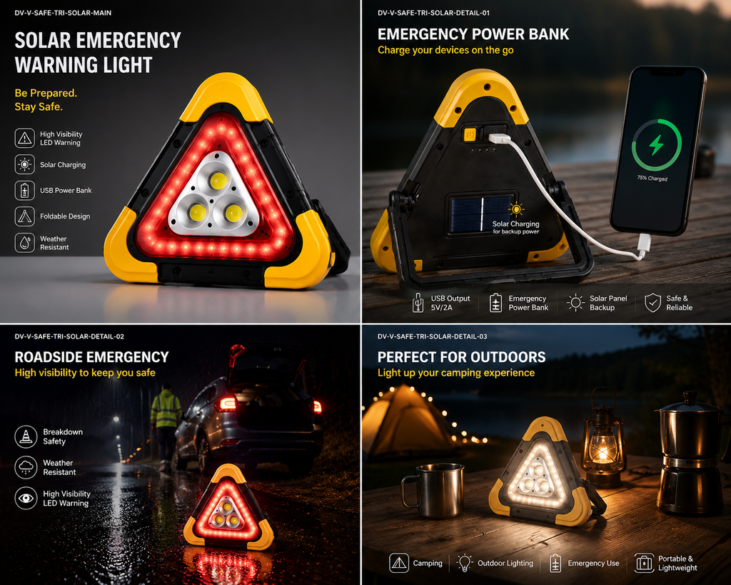 Solar Emergency Triangle Warning Light - Product Detail View
