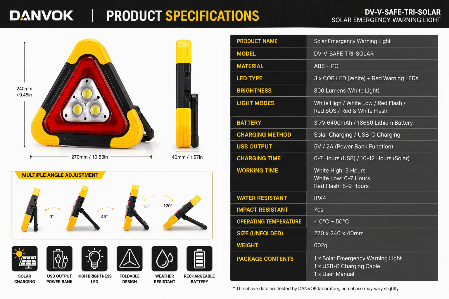 Solar Emergency Triangle Warning Light - Lifestyle or Detail View