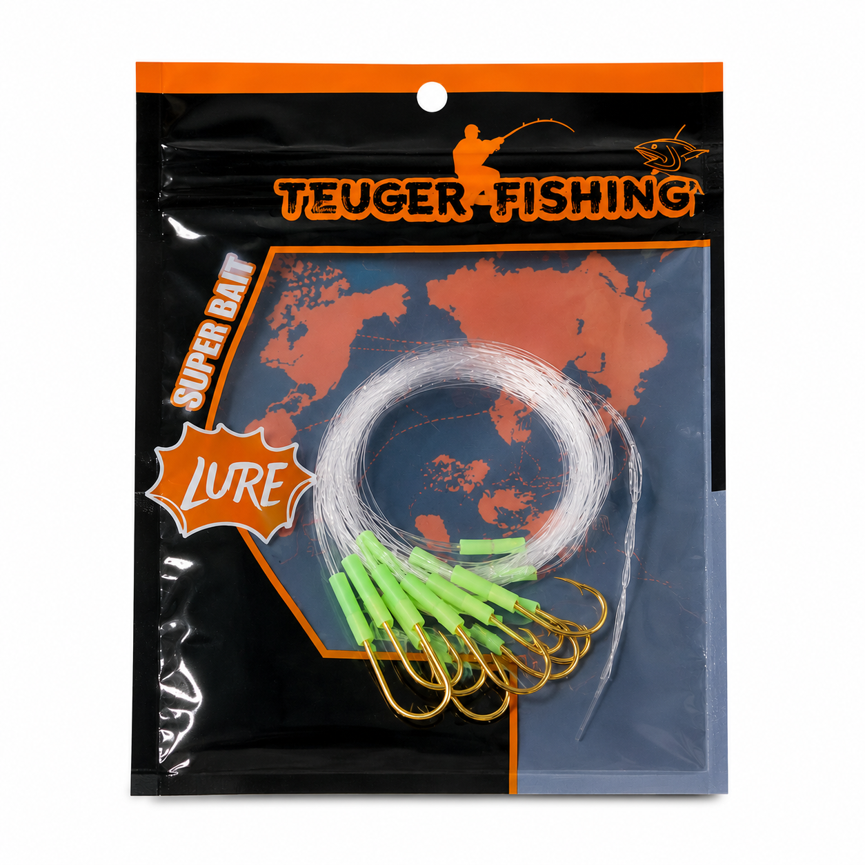 Pre Tied Glow Fishing Hook Rigs Gold Hooks 10 /Pack - Product Packaging View