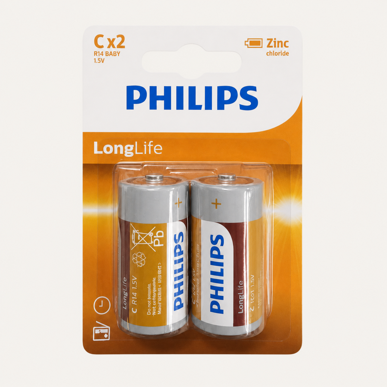 Philips LongLife C Batteries – 2 Pack