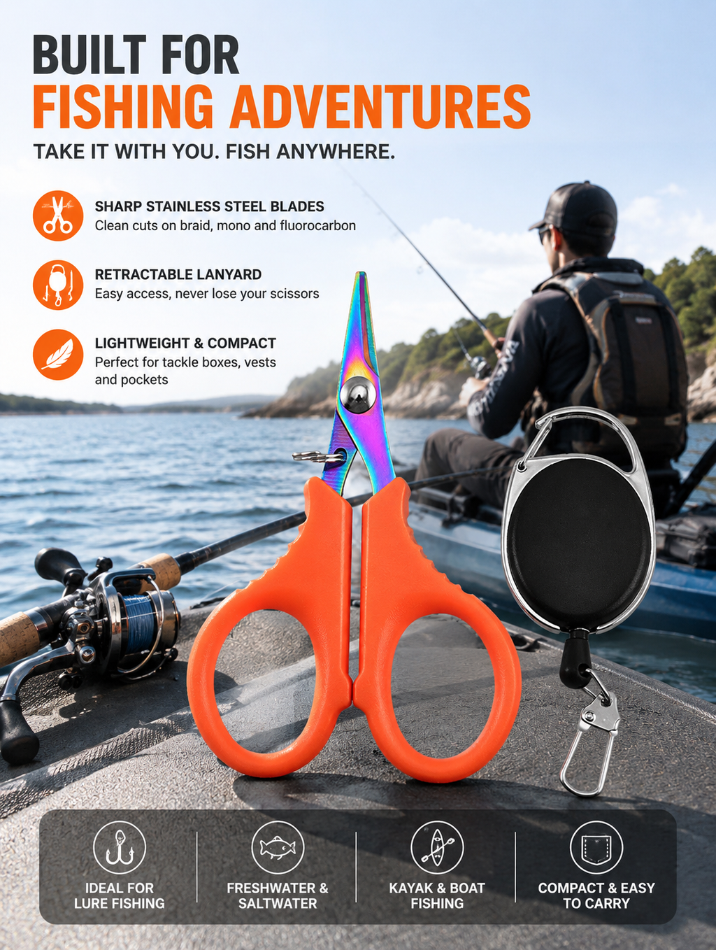 PE Braid Fishing Scissors with Retractable Lanyard – Assorted Colour