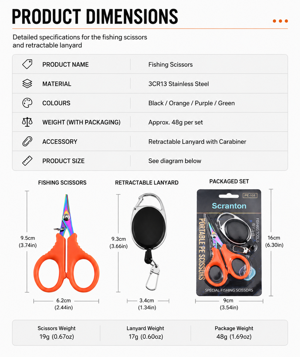 PE Braid Fishing Scissors with Retractable Lanyard – Assorted Colour