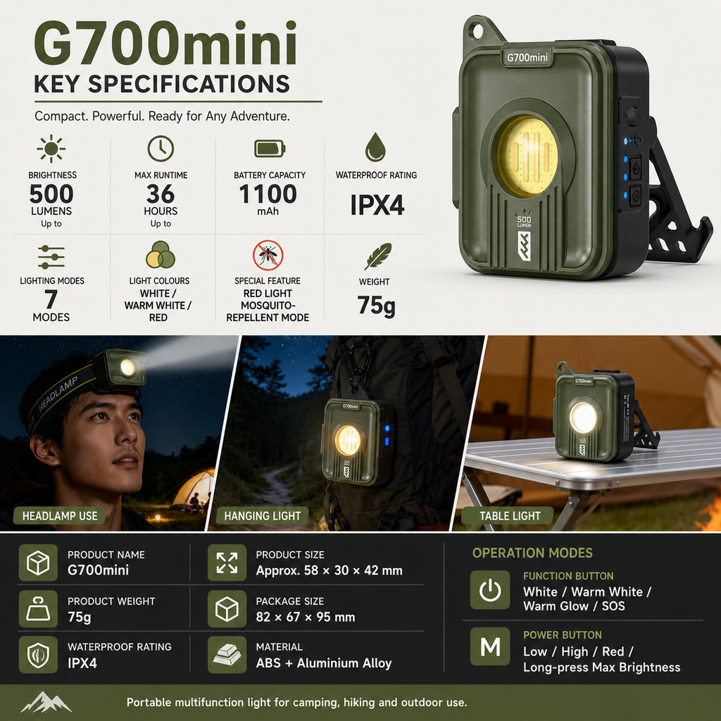 Rechargeable Camping & Utility Light 5000mAh – 850 Lumens