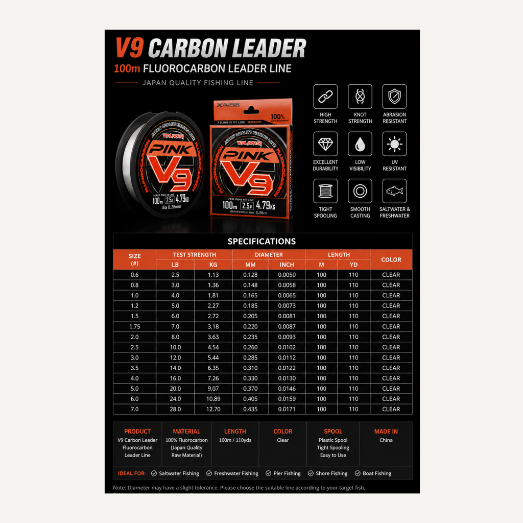 V9 Japanese Carbon Leader Fishing Line – 100m