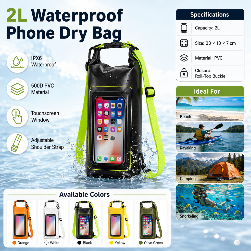 2L Waterproof Phone Dry Bag – Beach, Snorkeling & Water Sports